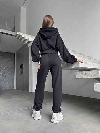 Жіночий прогулянковий костюм-двійка: кофта на блискавці та штани турецька петля + рибана Чорний, 46/48 Одеса