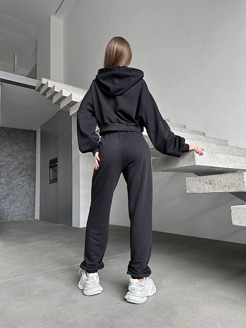 Жіночий прогулянковий костюм-двійка: кофта на блискавці та штани турецька петля + рибана Чорний, 46/48 Одеса - фото 4