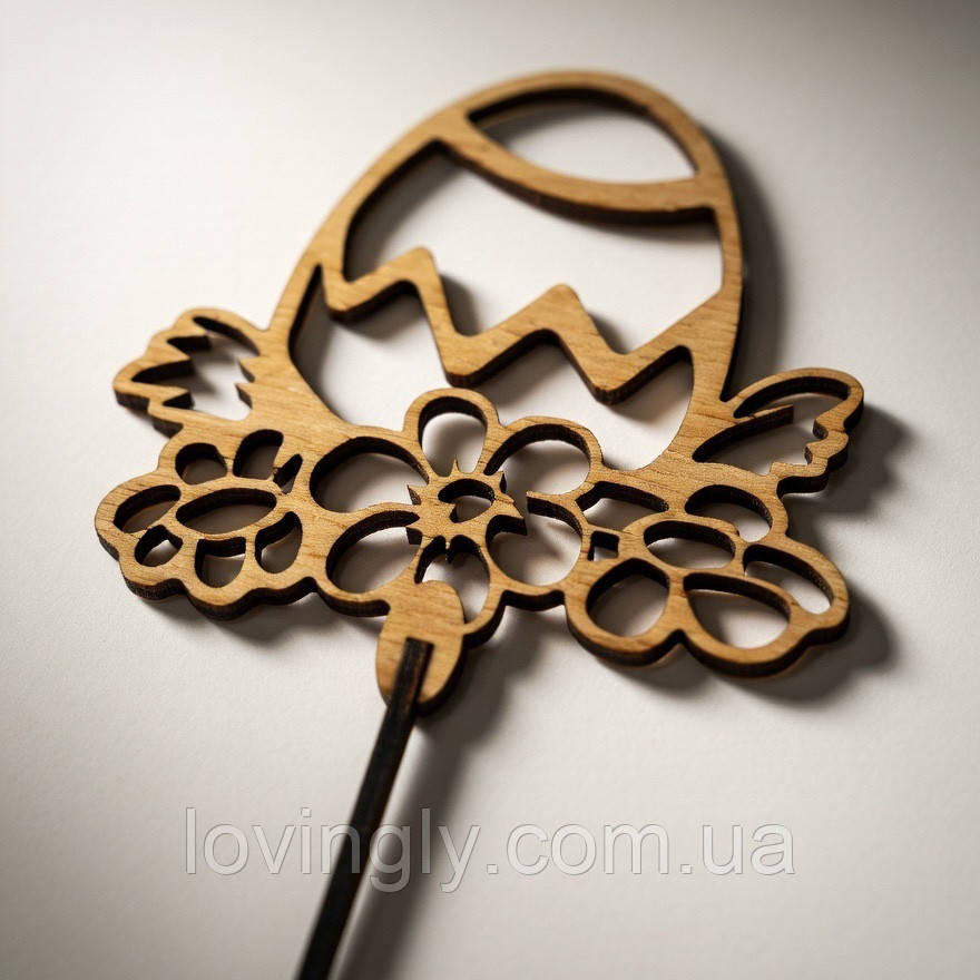 Великодній топер писанка з квітами натуральна фанера 20×11 см декор для паски Ірпінь - фото 1