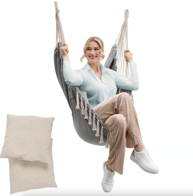 Кресло гамак подвесное для дома сада террасы удобное бразильское кресло кокон из ткани Di Volio Fira серый Киев - изображение 6