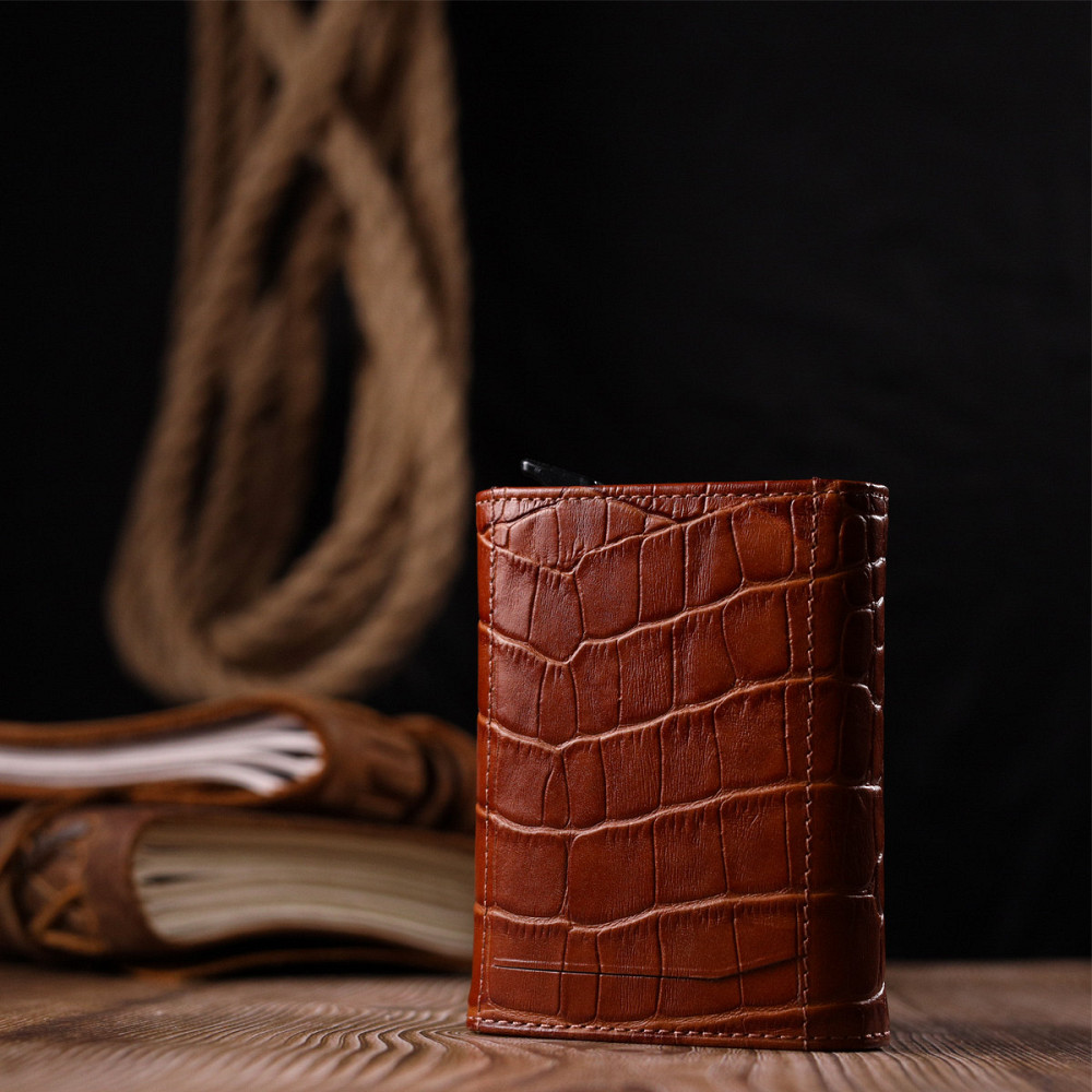 Визитница из натуральной фактурной кожи под крокодила KARYA 20986 Коричневый Киев - изображение 2