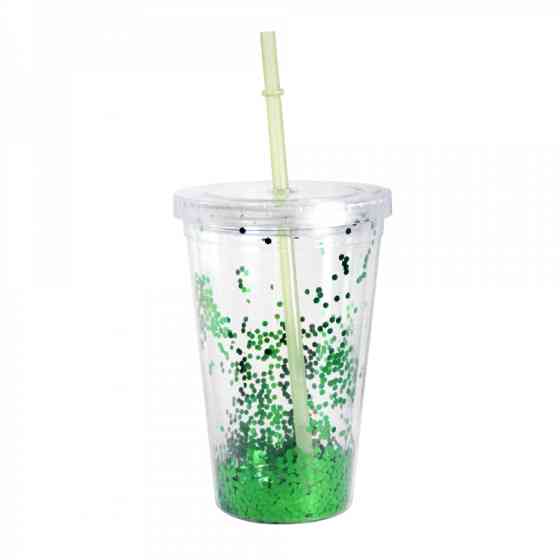 Стакан із трубочкою з блискітками зелений Вінниця