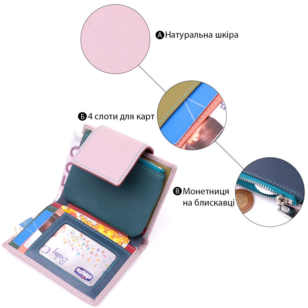 Цікаве портмоне з монетницею для жінок із натуральної шкіри Бежевий (ST Leather) Київ - фото 8