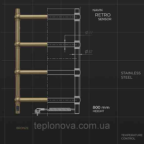 Електрична неіржавка сушарка для рушників Retro 500х800 Sensor, ліва бронза Чернівці
