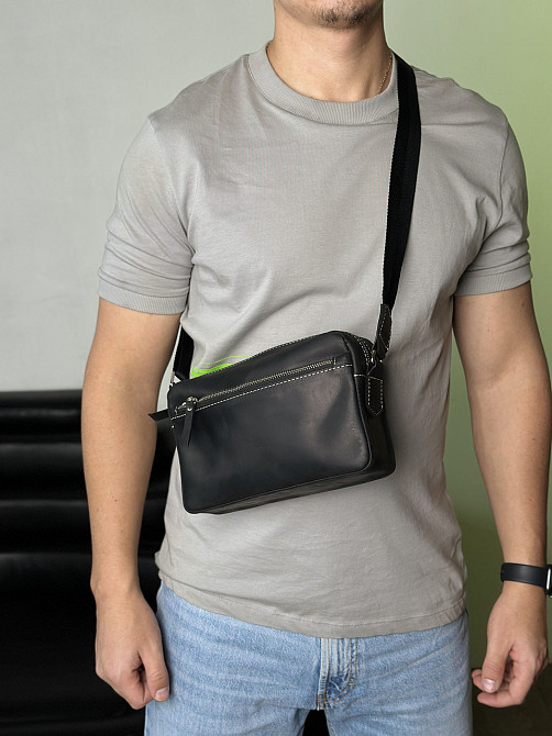Сумка мужская через плечо, барсетка, кожаная вместительная, чернаяMasterSem Киев - изображение 4