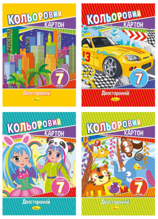 Картон кольоровий двосторонній А4/7 арк.