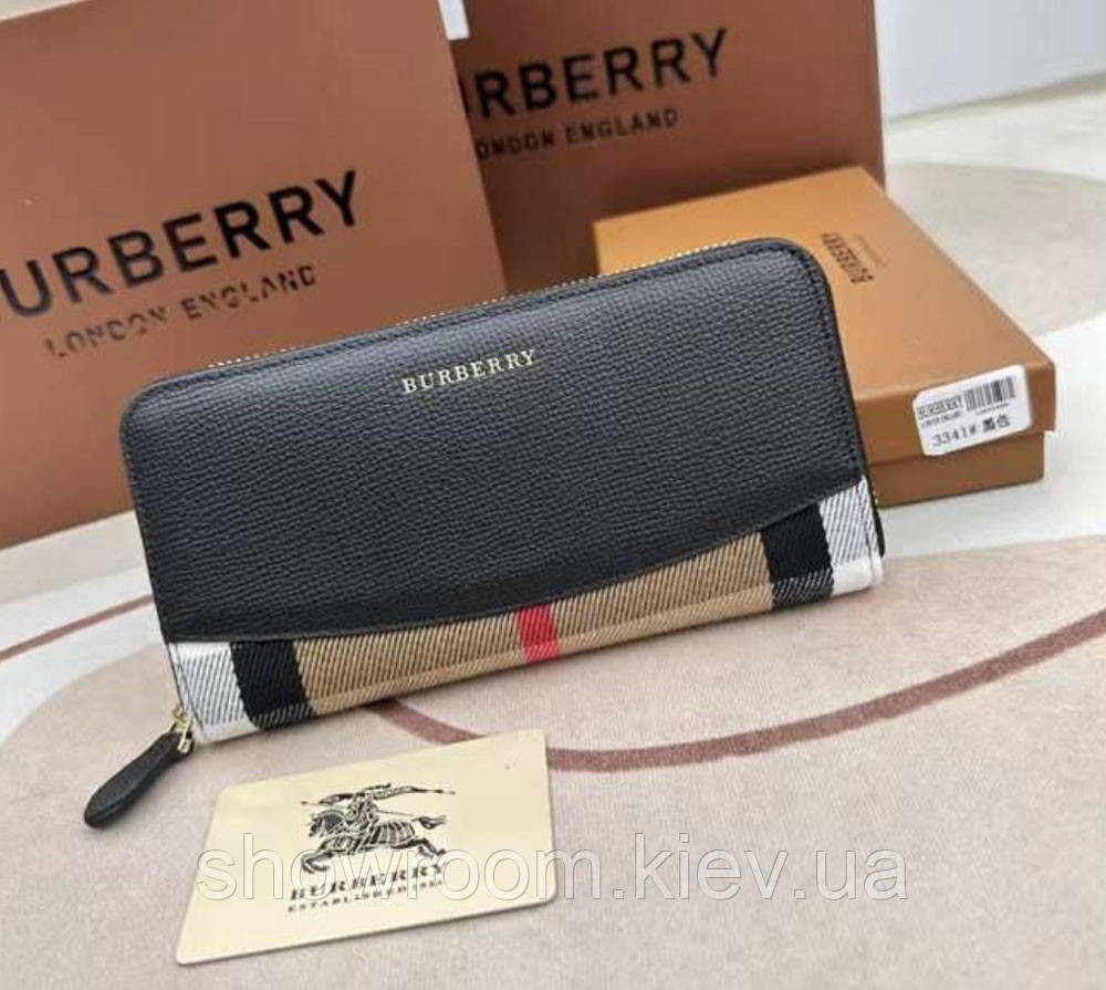 Жіночий шкіряний гаманець на блискавці Burberry (3341) black Київ - фото 1