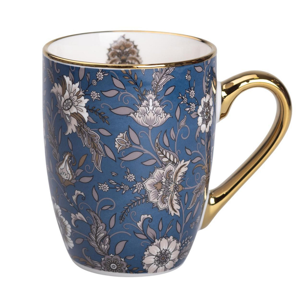 Порцелянова чашка 400 мл із золотим обідком і золотою ручкою Синя RX-N240665BL Київ - фото 1