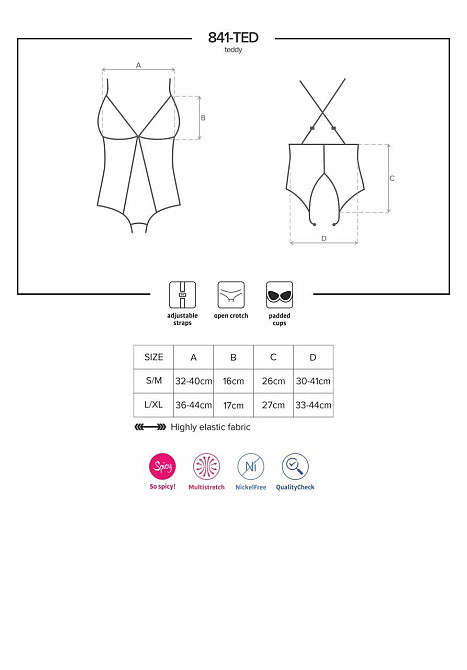Сетчатое боди с открытыми ягодицами Obsessive 841-TED-1 teddy S/M, черный Sex Aura Киев - изображение 7