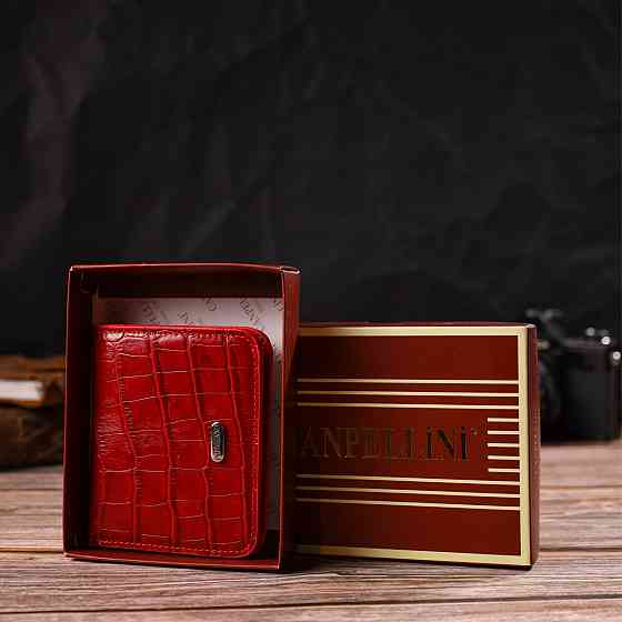 Жіночий гаманець з натуральної шкіри з тисненням під крокодила Червоний (CANPELLINI) Київ