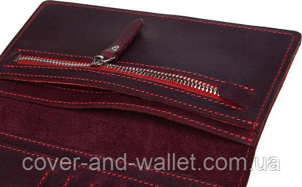 Винтажный кожаный кошелек купюрник ручной работы (коричневый) Grande Pelle Anet Бордовый Киев - изображение 8