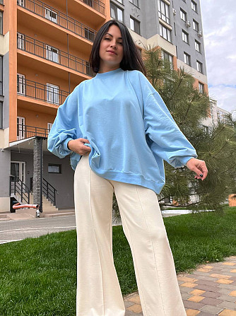 Костюм жіночий MY CITY 3044-8286 світшот широкий оверсайз та брюки палаццо зі стрілкою, блакитний, L Одеса - фото 1