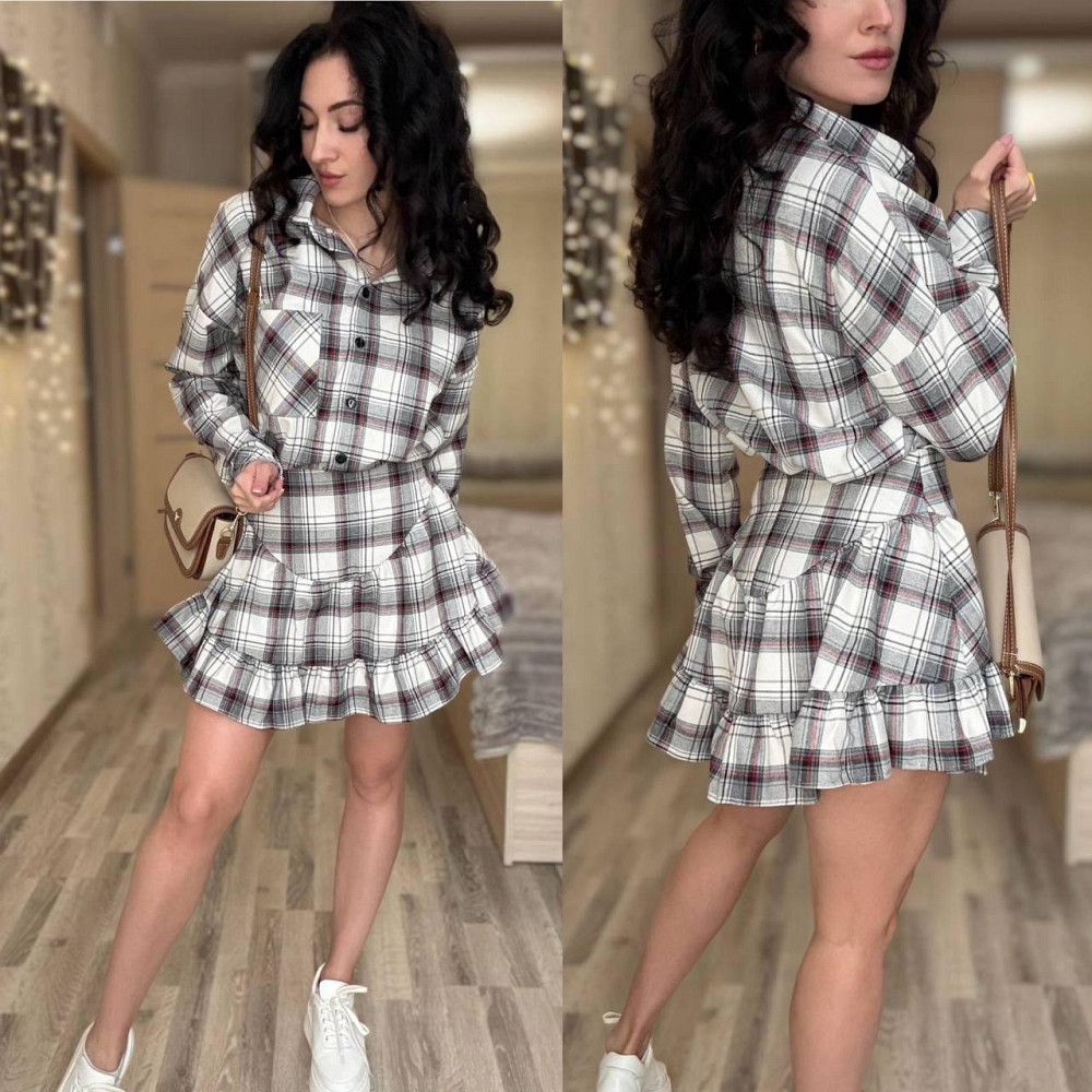 Жіночий стильний костюм-двійка: сорочка та спідниця в клітинку бавовна тіар Сірий, 42/44 Одеса - фото 9