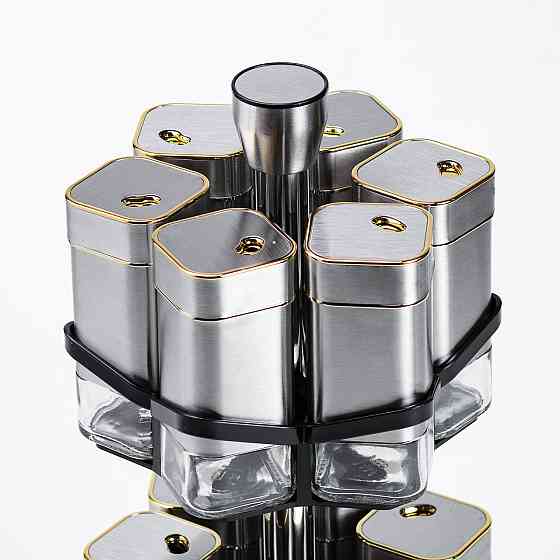 Набір спецій на підставці, 12 баночок, хром із золотом Київ