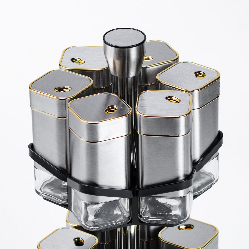 Набір спецій на підставці, 12 баночок, хром із золотом Київ - фото 2