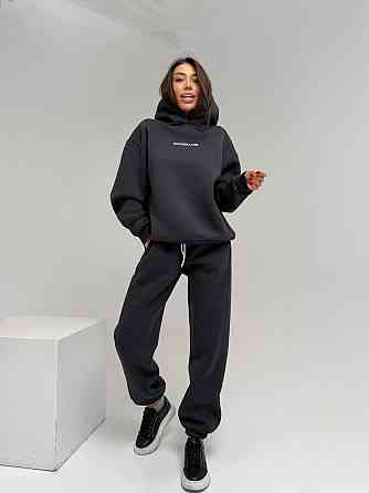 Жіночий стильний спортивний костюм-двійка: худі + штани, тринитка Пен'є на флісі турція Графіт, 46/48 Одеса