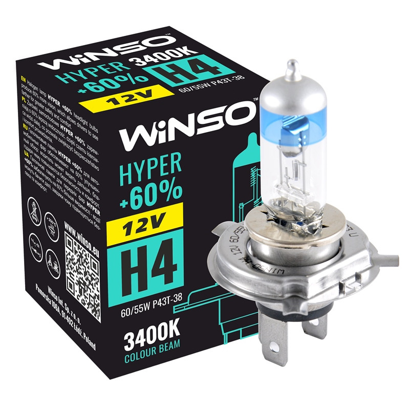 Галогенова лампа Winso H4 12V 60/55W P43t-38 HYPER +60% Львів - фото 1