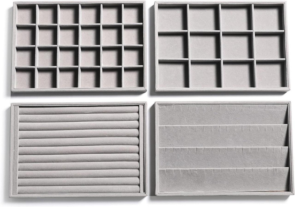 Органайзери для прикрас набір 4 шт, сірий, лотки оксамитові для каблучок, сережок, браслетів, намиста, біжутерії Київ - фото 1