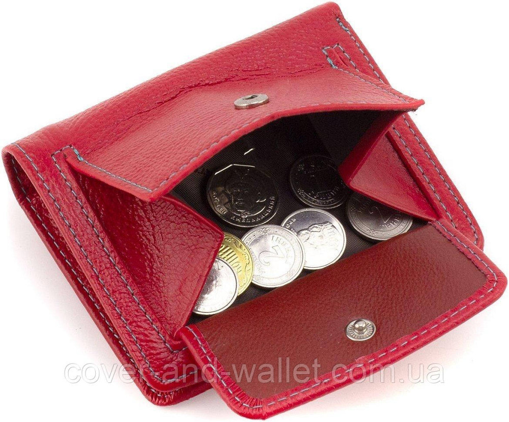 Компактний женский кошелек из натуральной кожи на магнитах красного цвета ST Leather Киев - изображение 3