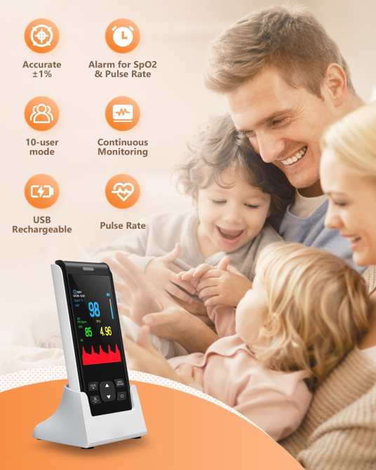 Пульсоксиметр аккумуляторный на палец HealthTree JKS50F Bluetooth — Портативный оксиметр с OLED-дисплеем и памятью (НТ-JKS50F) Киев - изображение 4