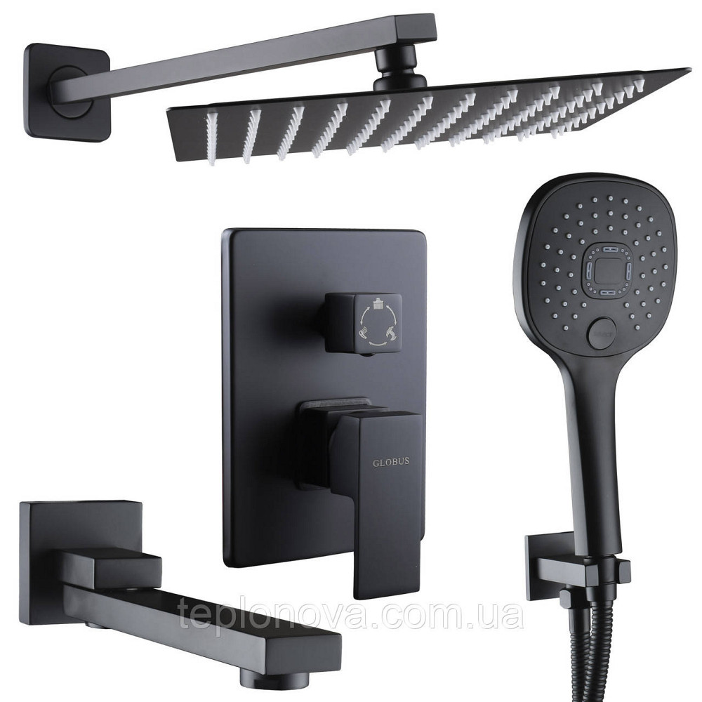 Душевая система Globus Lux SMART GLM-305N-BB встроенная на три потребителя, поворот.излив, черный Черновцы - изображение 1