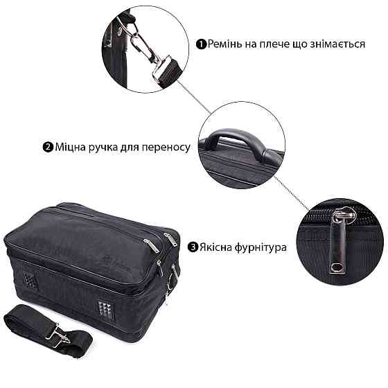 Мужская сумка с надежной пластиковой ручкой из полиэстера FABRA 22587 Черный Киев