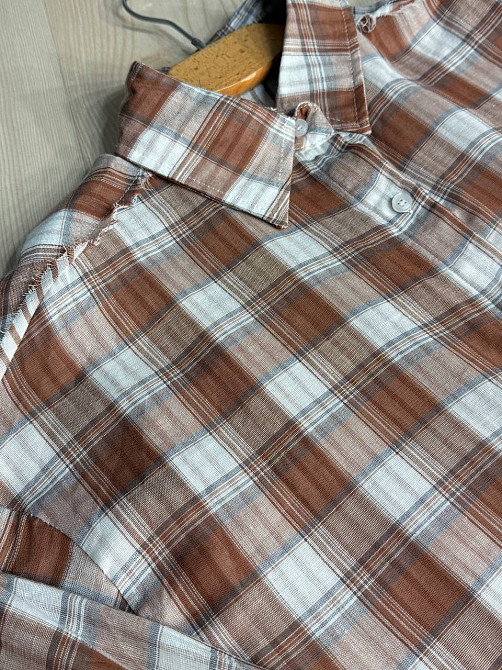 Рубашка женская A-N 27069 оверсайз двухслойная в клетку с бахромой, коричневый, one size Киев - изображение 13