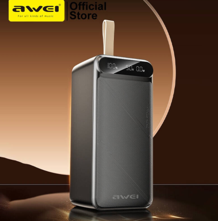 Зовнішній Power Bank AWEI PA-13 50000mAh, швидка зарядка 22,5Вт, 4 USB порти, Type-C вхід, надійний  Київ - фото 1