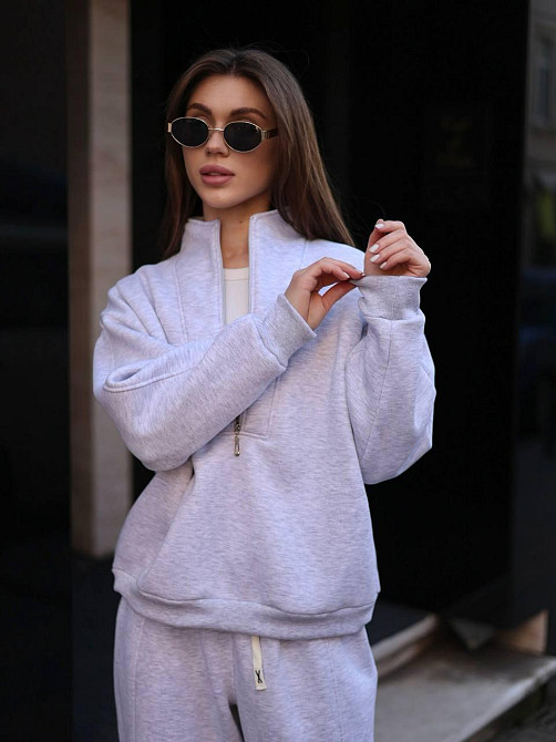 Женский теплый повседневный костюм свободного кроя турецкая трехнить на флисе Меланж Одесса - изображение 7