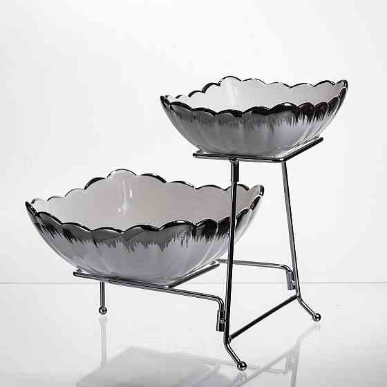 Yiwu Фруктовниця на 2 яруси фуршетна 27×21×25 (см) Біла з сріблом 2561-1AS Коломыя