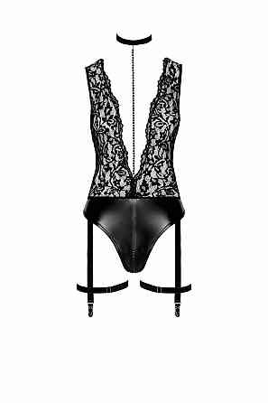 Боді Noir Handmade F297 Libido, S, чорне, мереживо, низ під латекс, відкритий доступ, гартери Sex Aura Київ