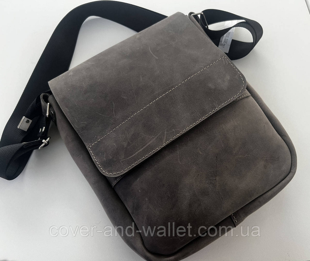 Стильная мужская сумка через плечо из винтажной кожи серого цвета PS Leather Киев - изображение 2