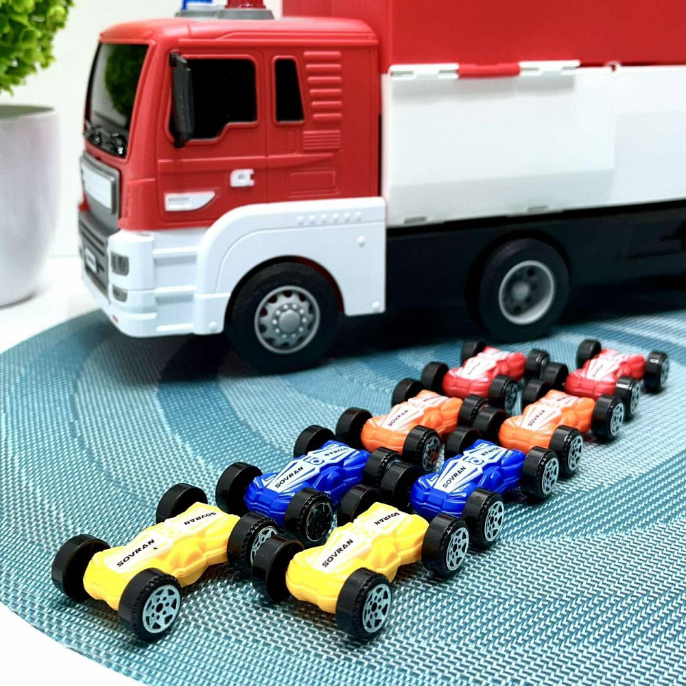 Трейлер ігровий гараж 2в1 інерційний з машинками звук світло поліція Червоний (660-S17-18) Чернігів - фото 4