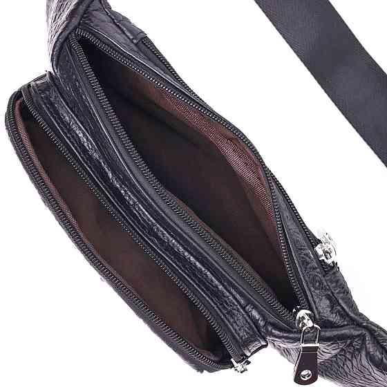 Стильная поясная сумка из натуральной кожи с фактурой под крокодила 21297 Vintage Черная Киев