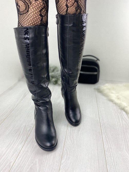 Чоботи жіночі Eireen чорні натуральна шкіра зима висота 41см каблук 4см (V-3004) Коломия - фото 3