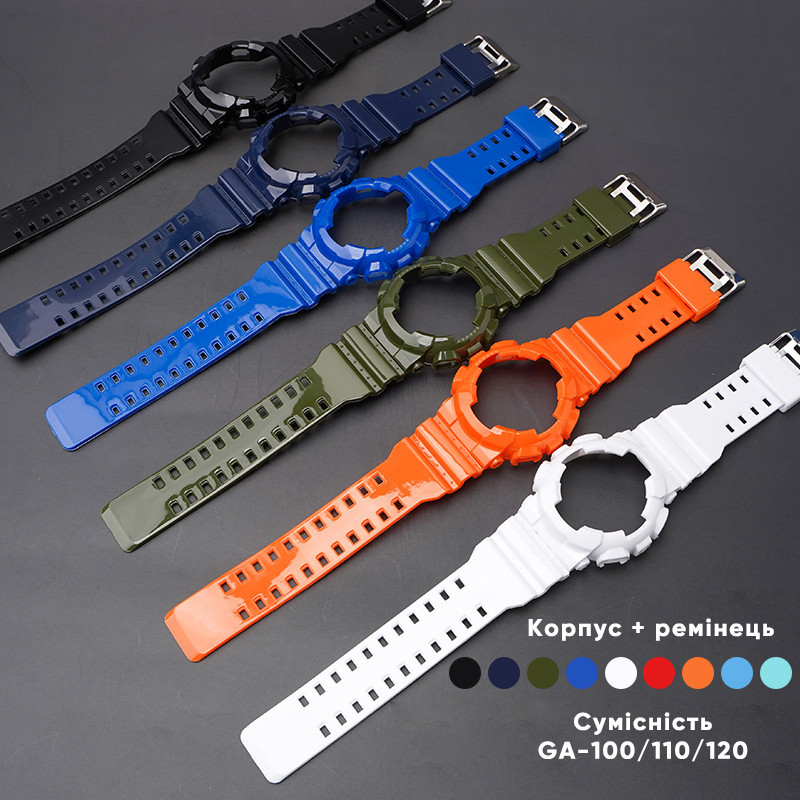 Ремешок + безель (рант) для Casio G-Shock GA-100 Dark Blue-Glossy SI SBR Киев - изображение 3