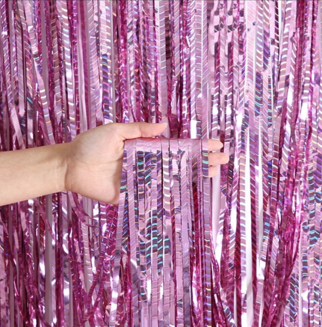 Дождик для фотозоны с блестящей голограммой 2 м на 1 м розовый Киев - изображение 1