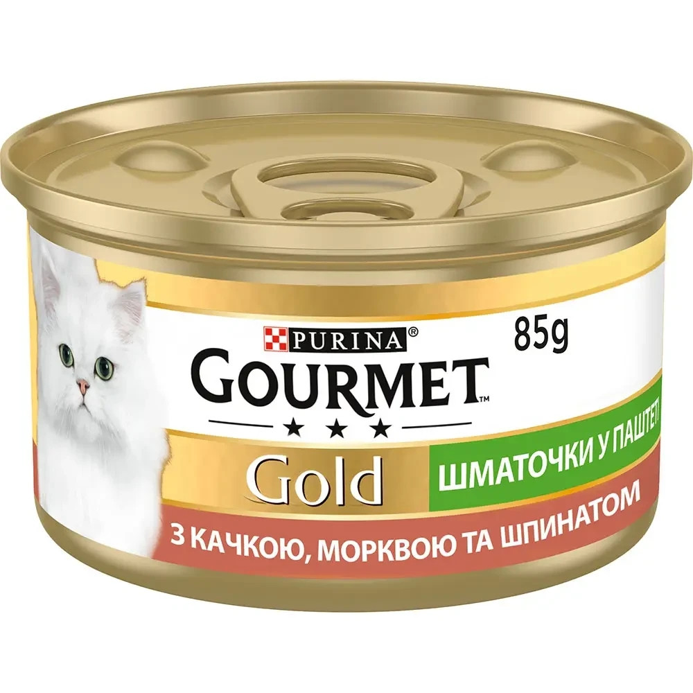 Влажный корм GOURMET Gold для взрослых кошек, кусочки в паштете, с уткой, морковью и шпинатом, 85 г Киев - изображение 1