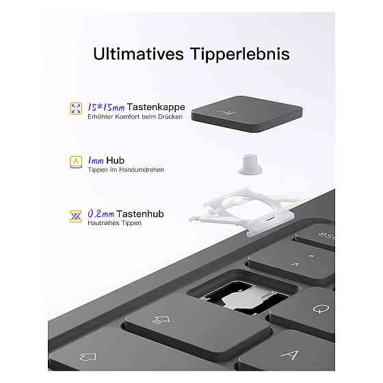 Чохол з клавіатурою Inateck AirTap BK2007 сірий QWERTZ Bluetooth ультралегкий тримач для стилуса для iPad 10.9-11 Київ