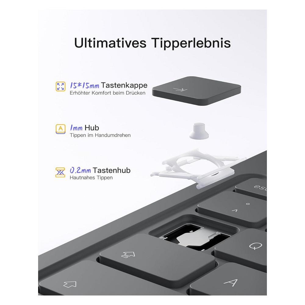 Чохол з клавіатурою Inateck AirTap BK2007 сірий QWERTZ Bluetooth ультралегкий тримач для стилуса для iPad 10.9-11 Київ - фото 6