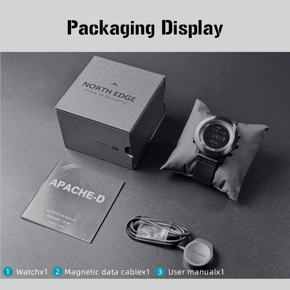 Часы мужские водостойкие North Edge Apache Model D с компасом Черный Винница - изображение 9