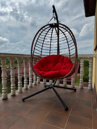 Підвісне садове крісло гойдалка (кокон / гніздо) SAN VITO з м'якою червоною подушкою, Коричневий Київ