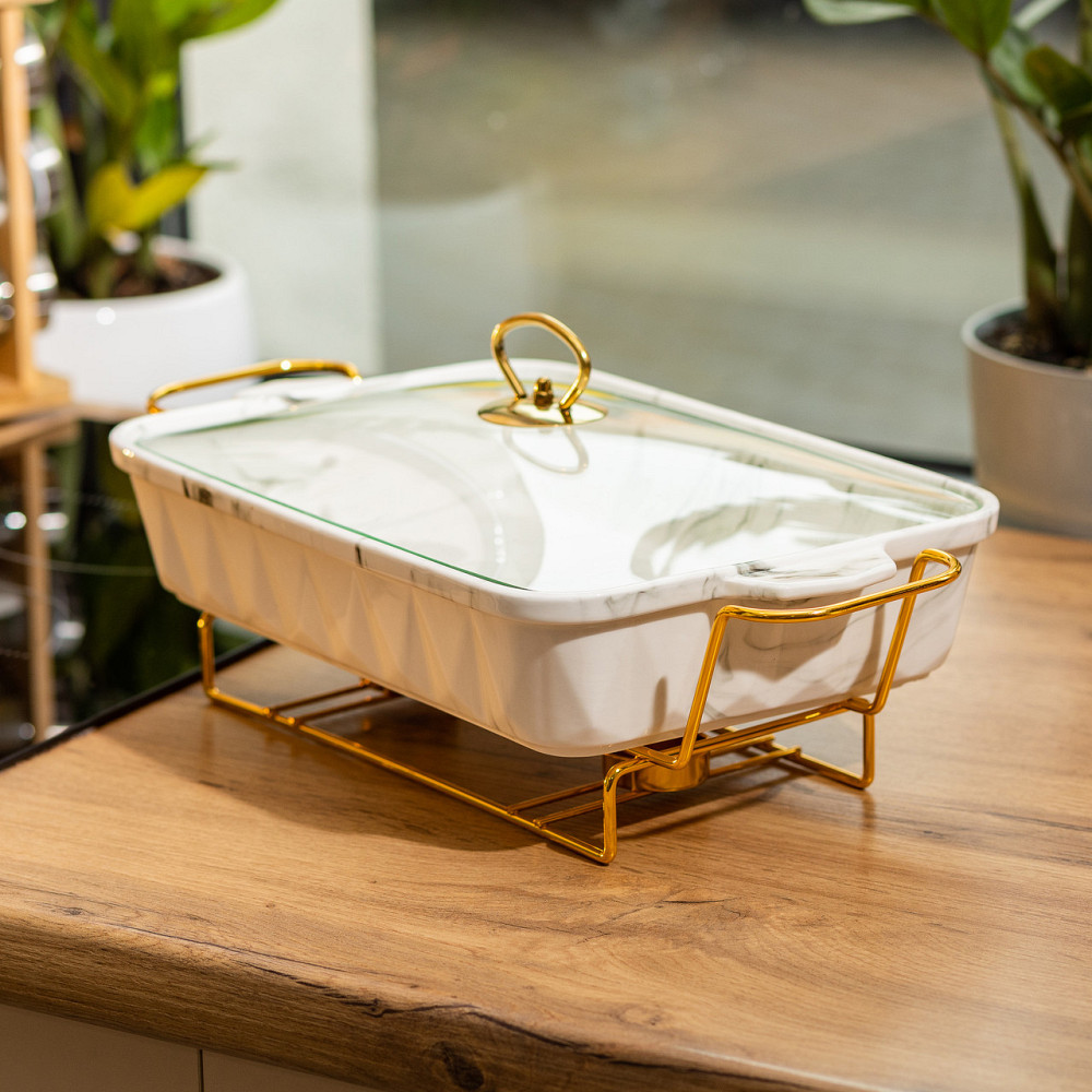 Yiwu Настільний марміт 2 літри прямокутний порцеляновий 40х22.5х15.5 см на підставці Lugi Коломыя - изображение 6