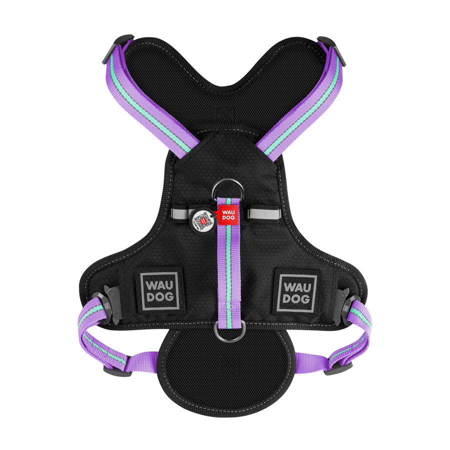 Шлея для собак безпечна WAUDOG Nylon з QR паспортом, металічна пряжка-фастекс, S, Ш 20 мм, А 35-60 см, В 55-65 см фіолетовий Київ - фото 4