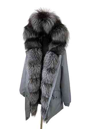 Парка женская с мехом чернобурки Серый р58 75см Харьков