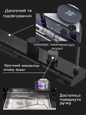 Кухонная раковина водопад темно-серая Willda,кухонная мойка водопад темно-серая 68х46х22 (383378831) Киев