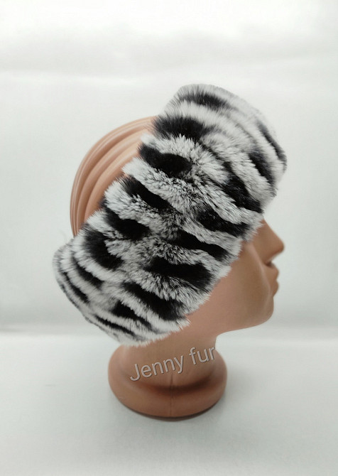 Хутряна пов'язка на голову жіноча із кролика Rex Шиншиловий Харків - фото 3