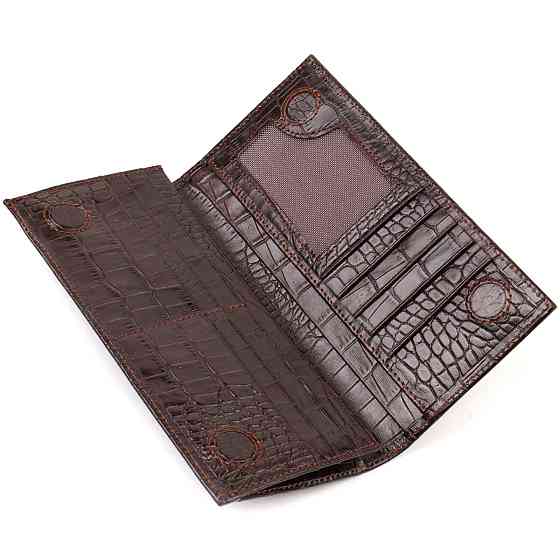 Стильний чоловічий вертикальний гаманець із натуральної шкіри із тисненням під крокодила CANPELLINI 21900 Коричневий Київ