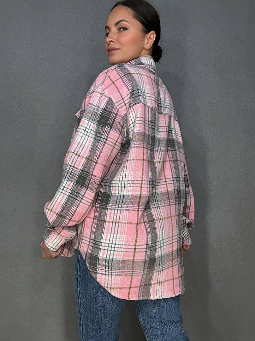 Рубашка женская YZY 223 клетчатая оверсайз теплая байка, розовый, one size Киев - изображение 4