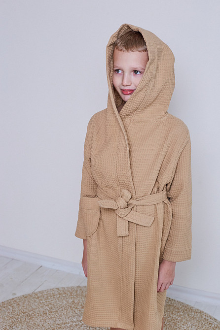 Халат детский вафельный Ideal Textile с капюшоном бежевый (56860680) Черновцы - изображение 2